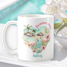 Flamingo Summer Heart Tropical Personlig Namn