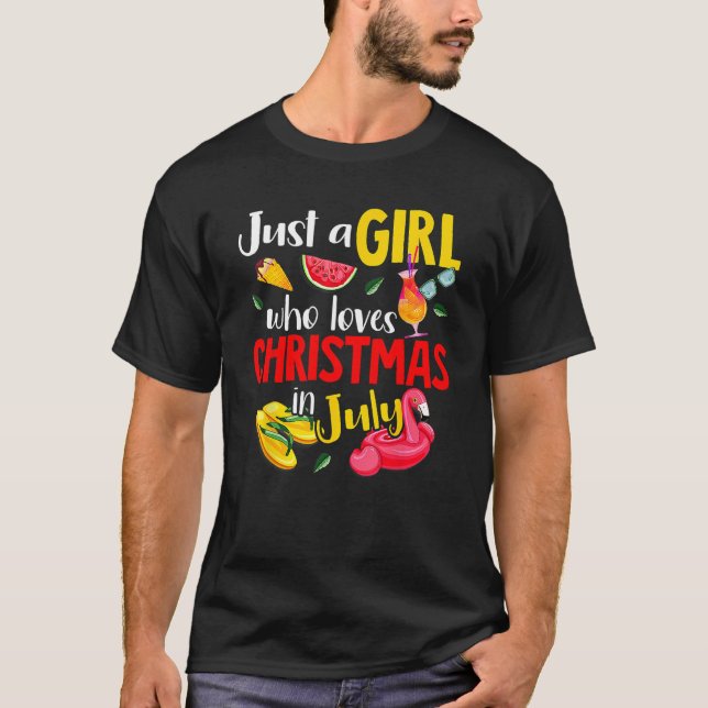 Flamingo Summer Just A Girl Who Loves Christmas In T Shirt (Framsida)