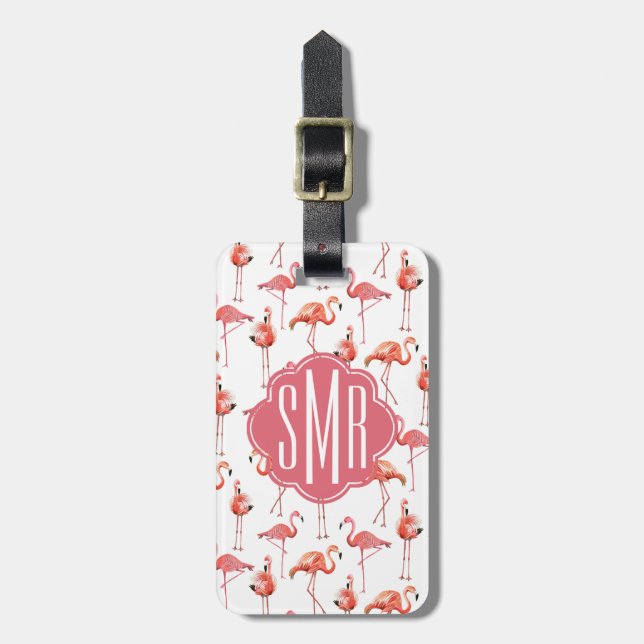 Flamingo Summer | Monogram | Bagagetagg Bagagebricka (Vertikal Framsida)