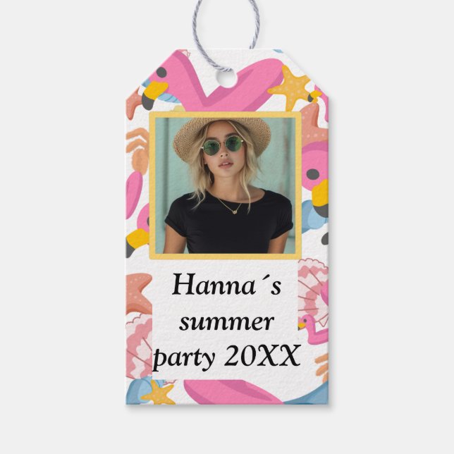 Flamingo summer party with photo presentetikett (Framsidan)