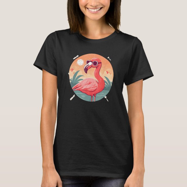 Flamingo Sunglasses Pink Bird Tropical Bird T Shirt (Framsida)