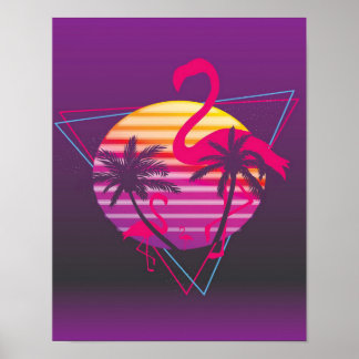 Flamingo Sunset Synthwave Poster