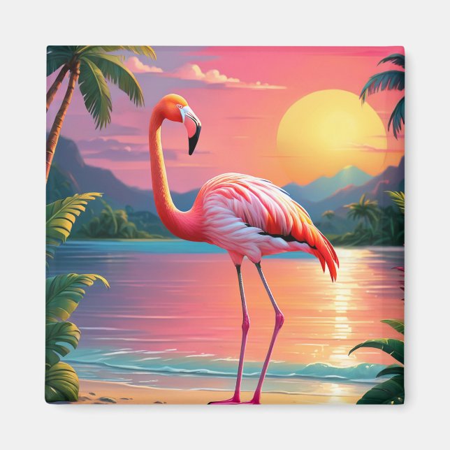 Flamingo Sunset Tropical Beach Magnet (Framsidan)