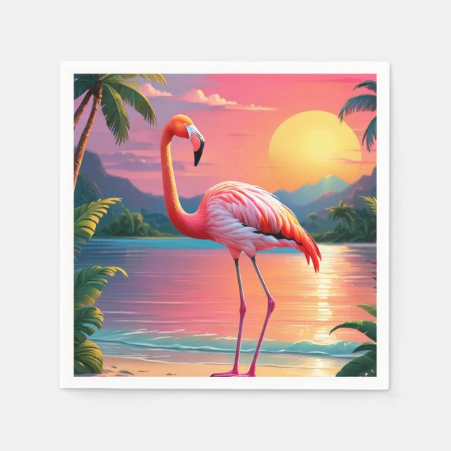 Flamingo Sunset Tropical Beach Pappersservett (Framsidan)