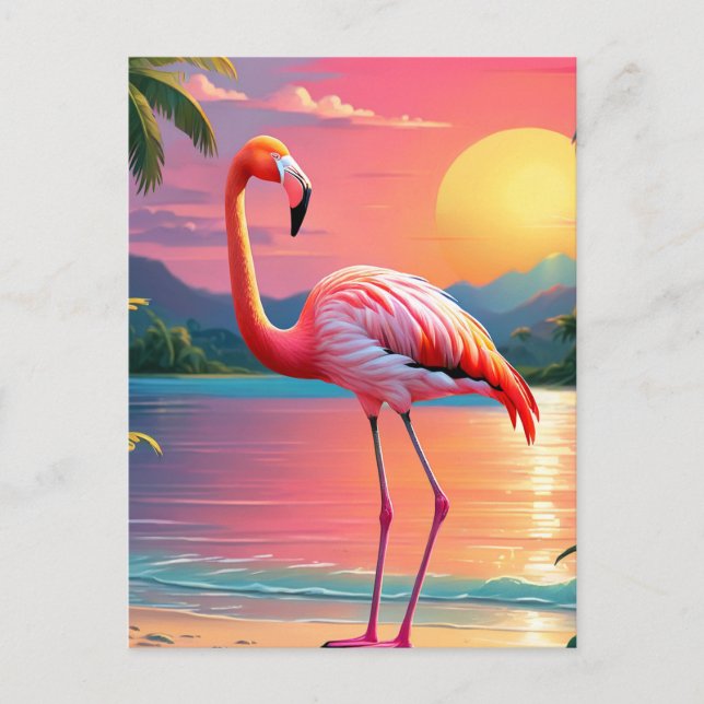Flamingo Sunset Tropical Beach Vykort (Framsida)