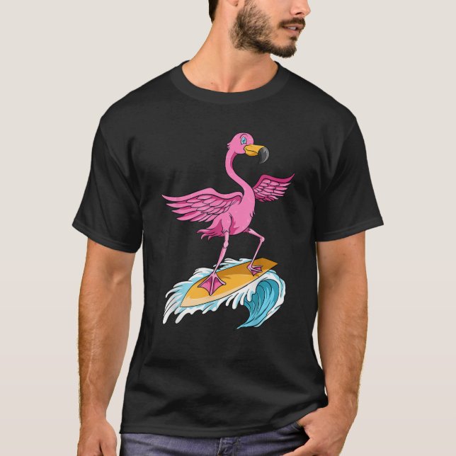 Flamingo Surfer Summer Vågar Surfboard Sur T Shirt (Framsida)