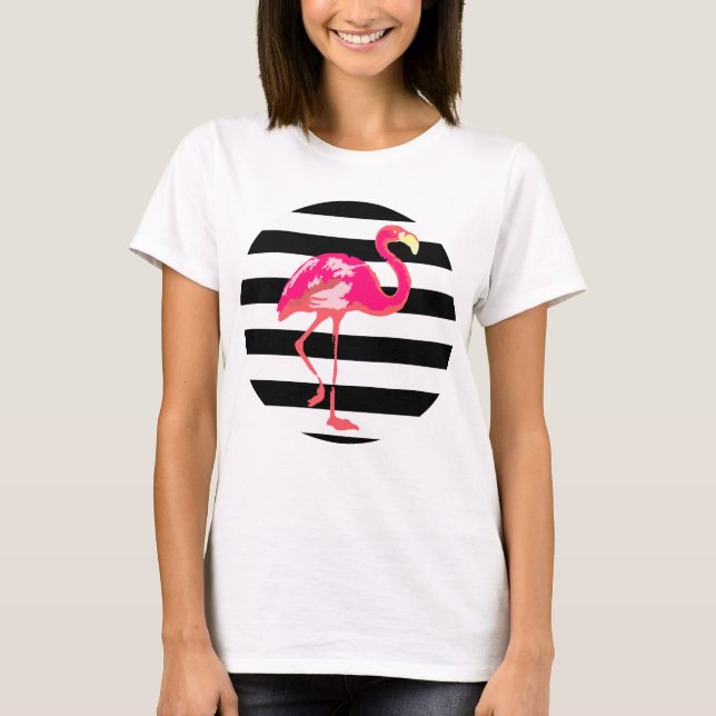 Flamingo, svartvit rand t shirt (Framsida)
