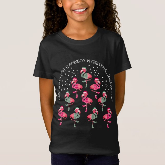 Flamingo Sweater Julgran Funny Gift T Shirt (Framsida)