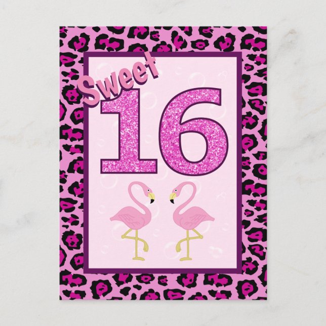 Flamingo Sweet Sixteen Födelsedag Vykort (Framsida)