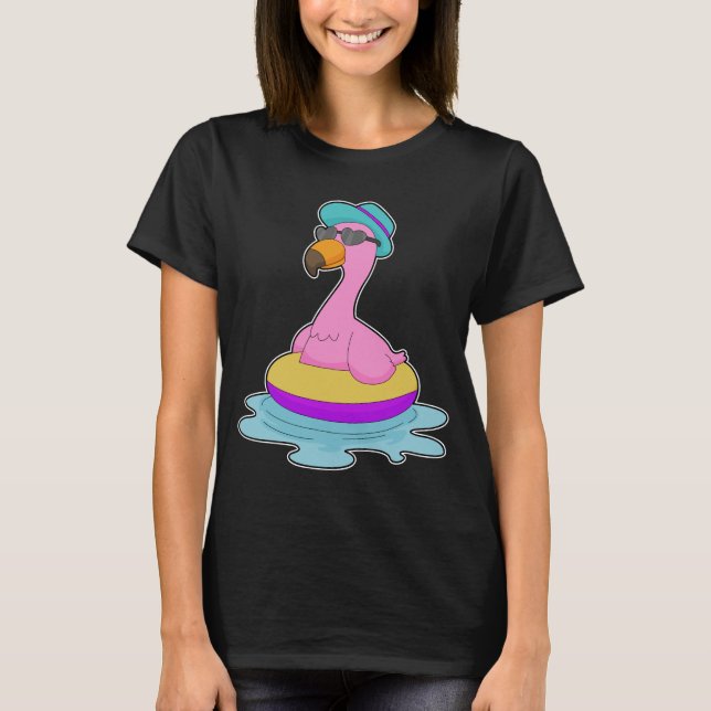 Flamingo Swimming Sunglass T Shirt (Framsida)