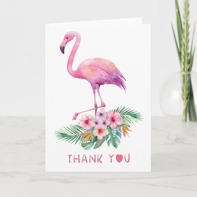 Flamingo Tack, Rosa Tropical Baby Shower Tack Kort (Framsida)