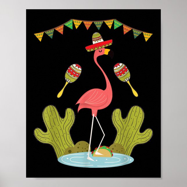 Flamingo Taco Sombrero Mexican Funny Cinco De Mayo Poster (Framsidan)