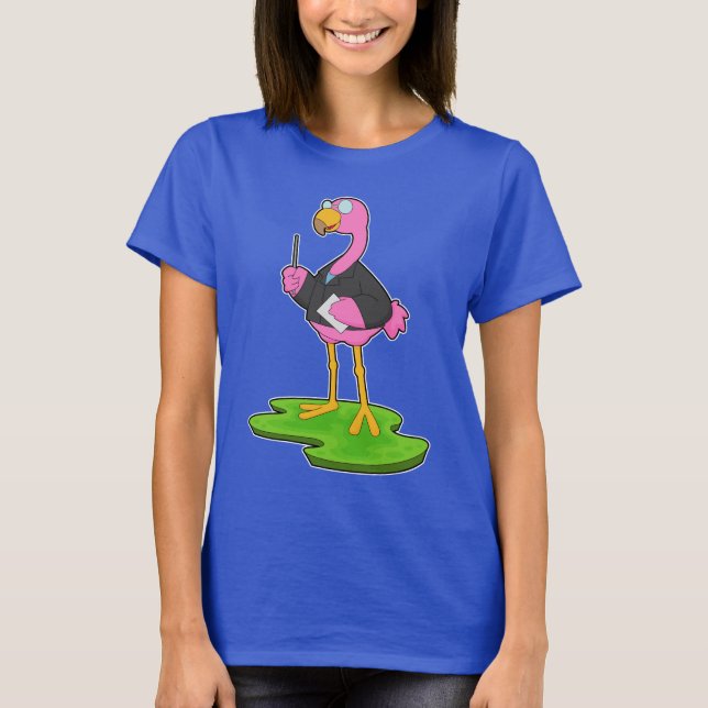 Flamingo Teacher Pointer stick School T Shirt (Framsida)