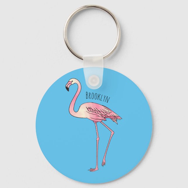 Flamingo-tecknad Nyckelring (Framsida)