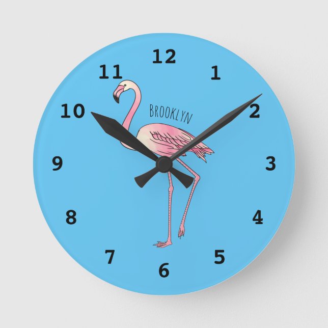 Flamingo-tecknad Rund Klocka (Framsida)