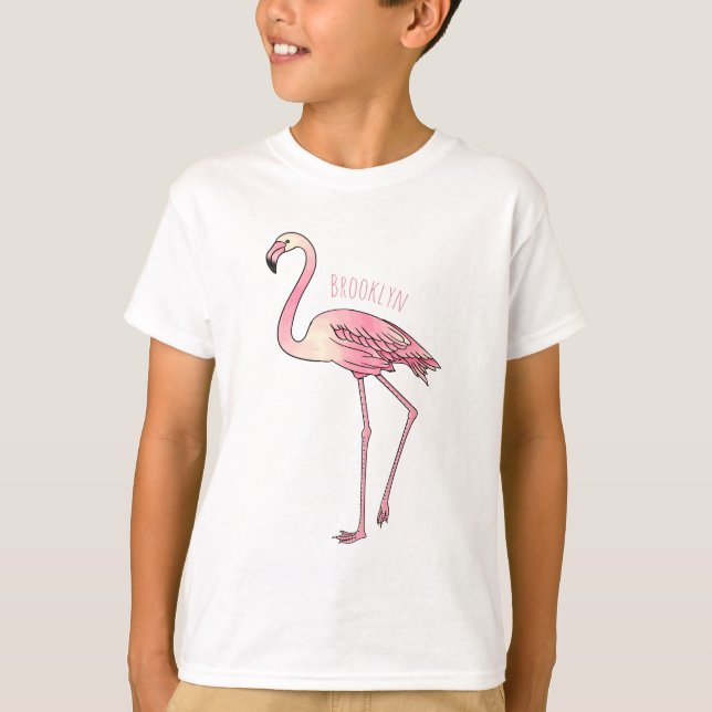 Flamingo-tecknad T Shirt (Framsida)