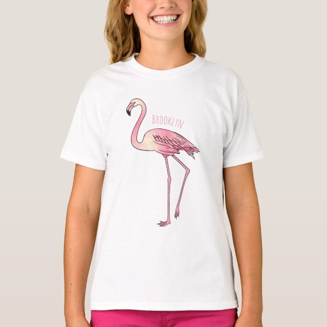 Flamingo-tecknad T Shirt (Framsida)