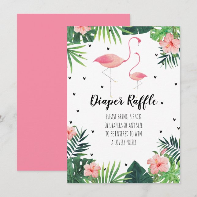 Flamingo Theter Baby Shower Diaper Raffle Card Inbjudningar (Fram/baksida)