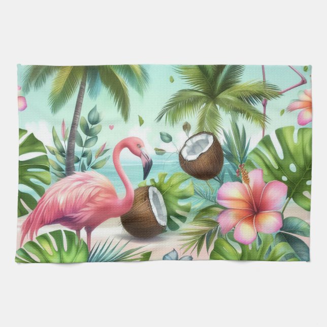 Flamingo tillflykt kökshandduk (Horisontell)