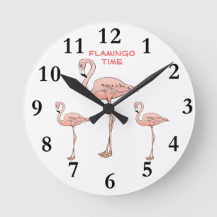 FLAMINGO TIME, 3 rosa Flamingofåglar Rund Klocka