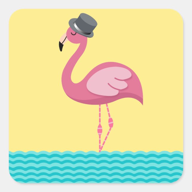 Flamingo Top hat Sticker Fyrkantigt Klistermärke (Framsida)