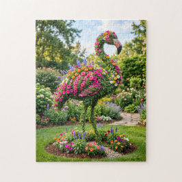 Flamingo Topiary i tropisk blomsterträdgård Pussel