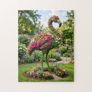 Flamingo Topiary i tropisk blomsterträdgård Pussel