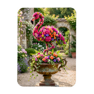 Flamingo Topiary Krukväxt Urn och Tropiska Blommor Magnet