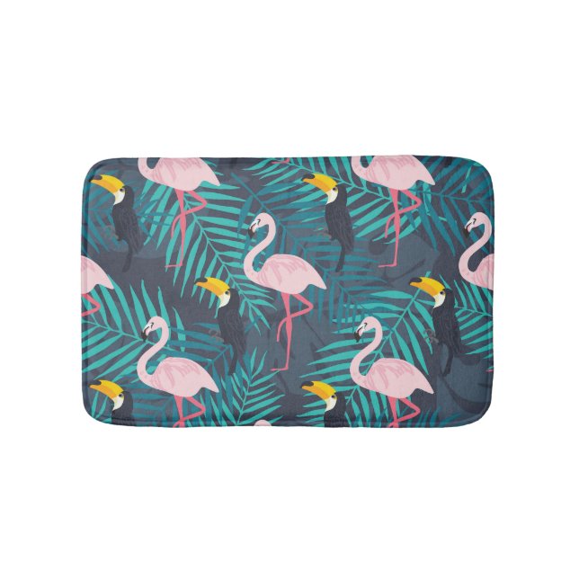 Flamingo, toucan: tropiska löv mönster badrumsmatta (Framsidan)