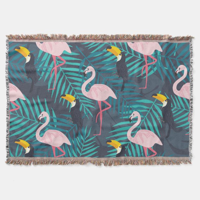 Flamingo, toucan: tropiska löv mönster filt (Framsidan)