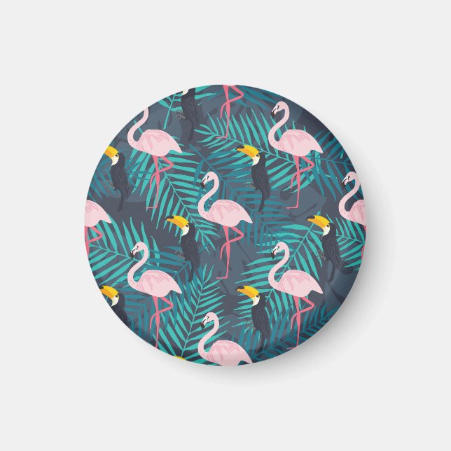 Flamingo, toucan: tropiska löv mönster magnet (Framsidan)
