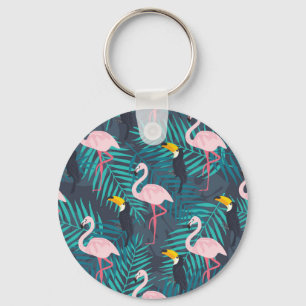 Flamingo, toucan: tropiska löv mönster nyckelring