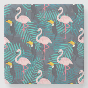 Flamingo, toucan: tropiska löv mönster stenunderlägg