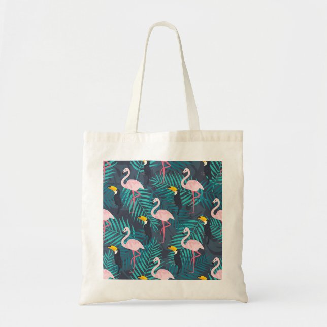 Flamingo, toucan: tropiska löv mönster tygkasse (Framsidan)