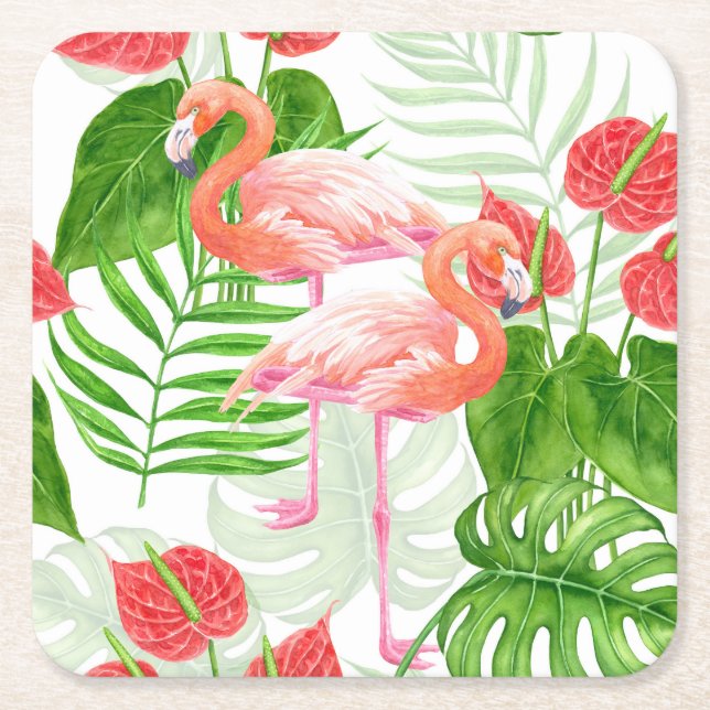 Flamingo-trädgård Underlägg Papper Kvadrat (Framsidan)