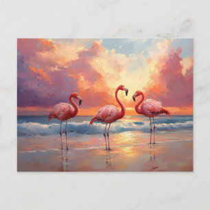 Flamingo Trio på stranden Vykort