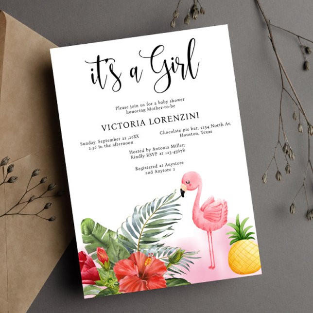 Flamingo Tropical är en baby Shower Inbjudningar (Skapare uppladdad)