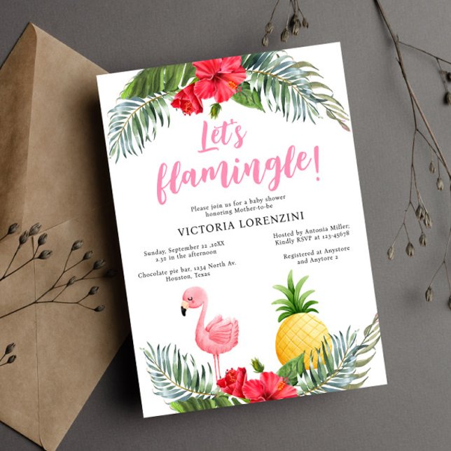Flamingo Tropical är en baby Shower Inbjudningar (Skapare uppladdad)