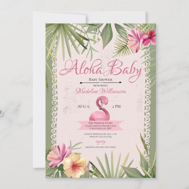 Flamingo Tropical Baby Shower Inbjudningar (Framsida)