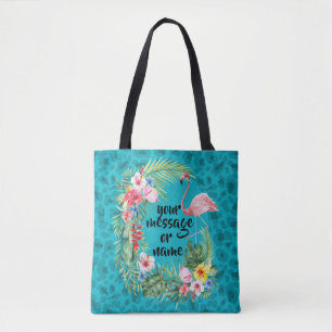 Flamingo tropical blommigt blue cheetah tote tygkasse