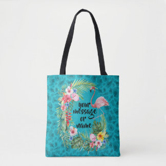 Flamingo tropical blommigt blue cheetah tote tygkasse