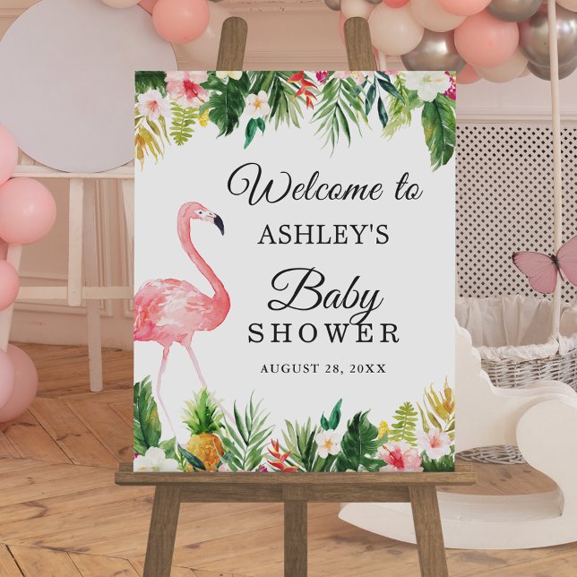 Flamingo Tropical Blommigt Girl Baby Shower Sign Poster (Skapare uppladdad)