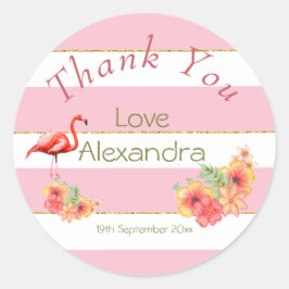 Flamingo Tropical Blommigt Rosa Rand Baby Shower Runt Klistermärke
