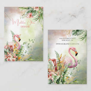 Flamingo Tropical Blommigt Visning Visitkort