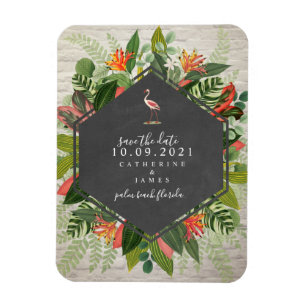 Flamingo Tropical Botanical Brick Bröllop Magnet