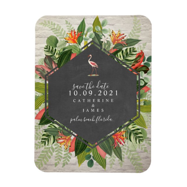 Flamingo Tropical Botanical Brick Bröllop Magnet (Vertikal)