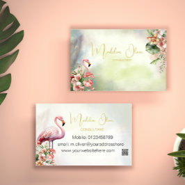 Flamingo Tropical Botanical Modern QR Business Visitkort