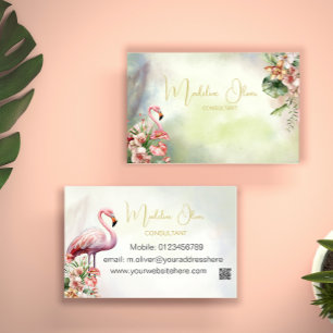 Flamingo Tropical Botanical Modern QR Business Visitkort