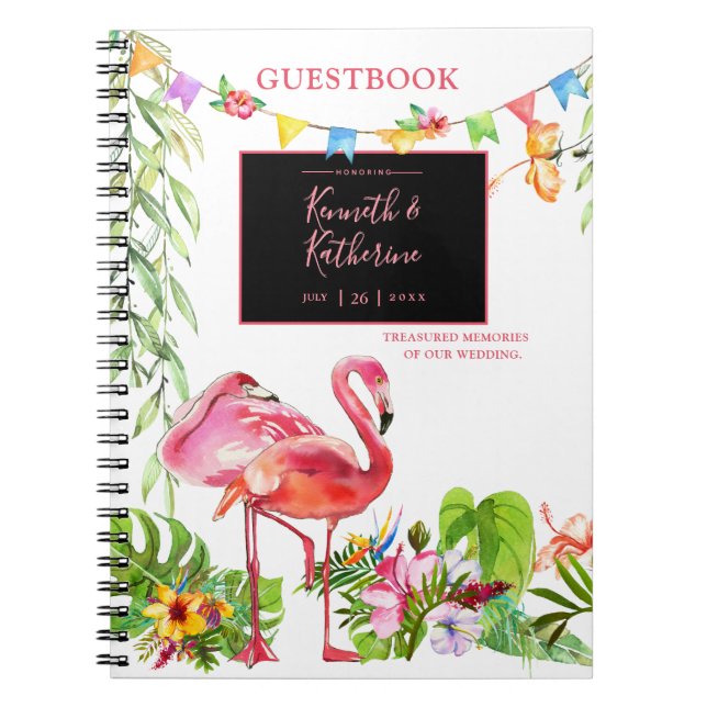 Flamingo Tropical Bröllop Guestbook Notebook Anteckningsbok (Framsidan)