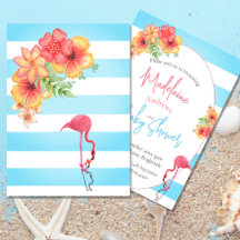 Flamingo Tropical Flowers Blue Rand Baby Shower